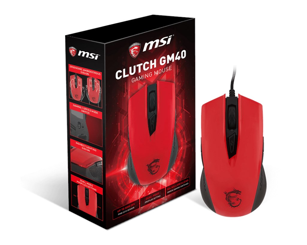 MSI CLUTCH GM40 Wired Gaming Mouse (Red) S120401360D22 CCL Computers