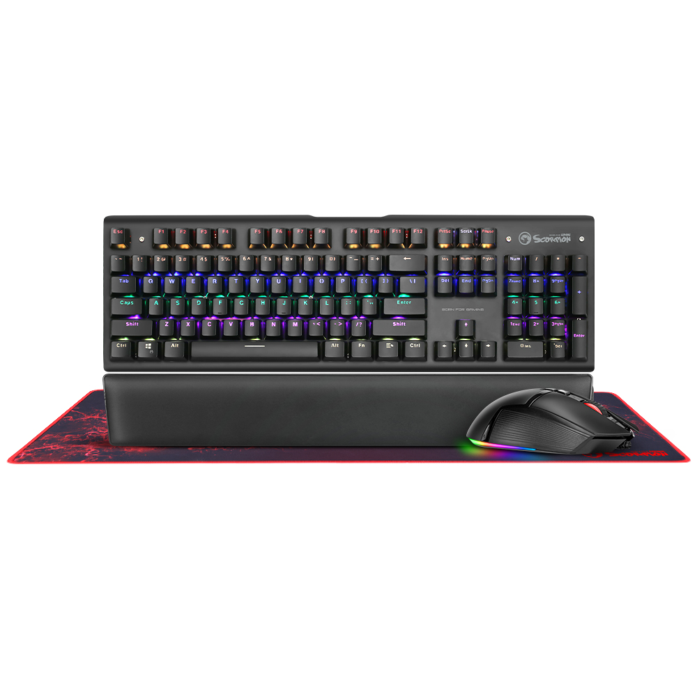 Marvo Blue Scorpion Cm420-Uk Mechanical Keyboard Mouse And Gaming Surface Size 3.8