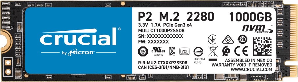 Crucial P2 1TB M.2-2280 PCIe 3.0 x4 NVMe SSD - CT1000P2SSD8 | CCL