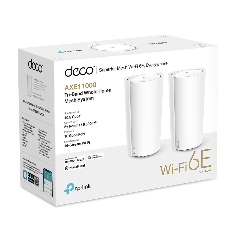 TP-Link Deco XE200 AXE11000 Whole Home Mesh Wi-Fi 6E System, 2 