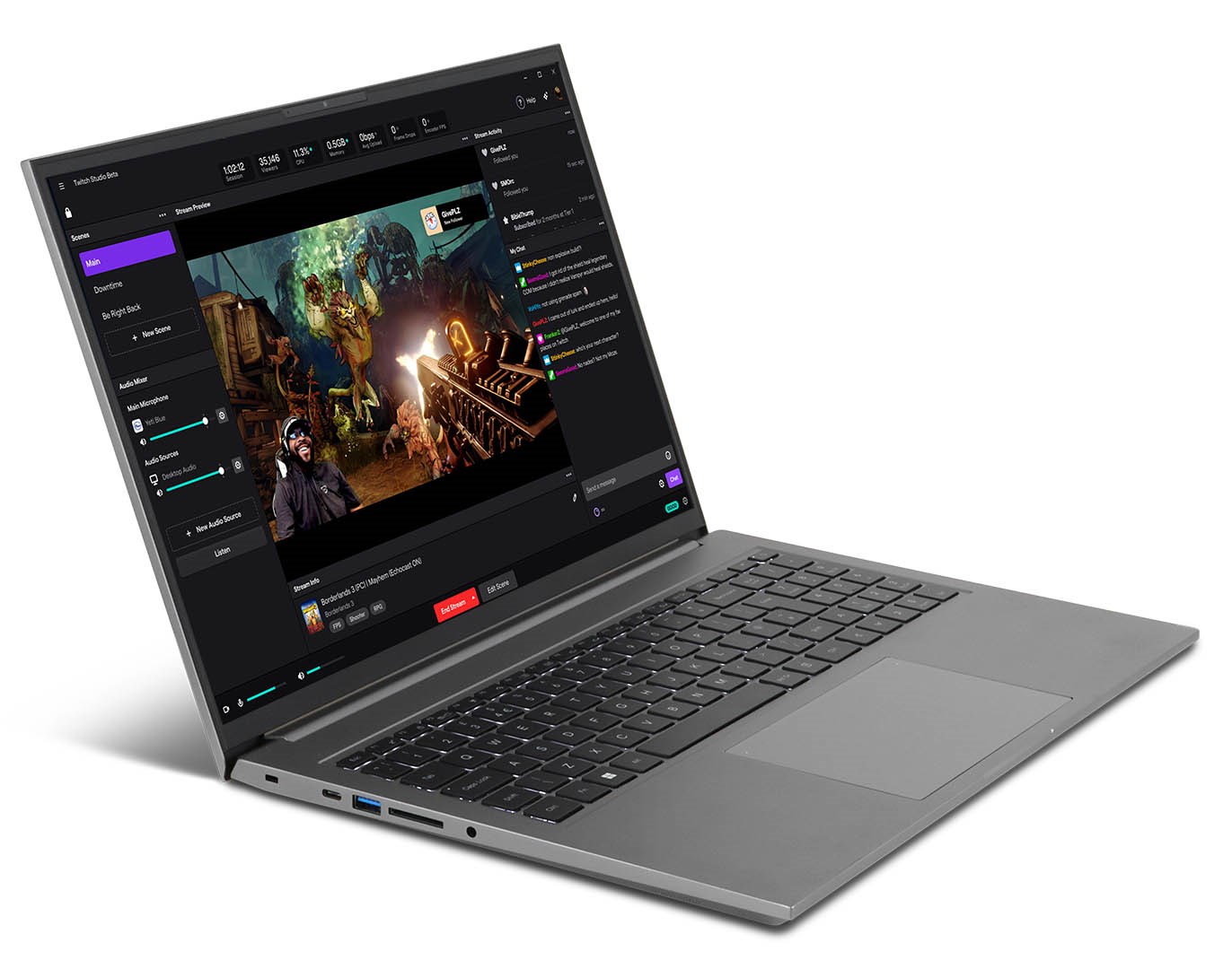 Chillblast FNATIC Flash Laptop open and viewed at an angle from the left side
