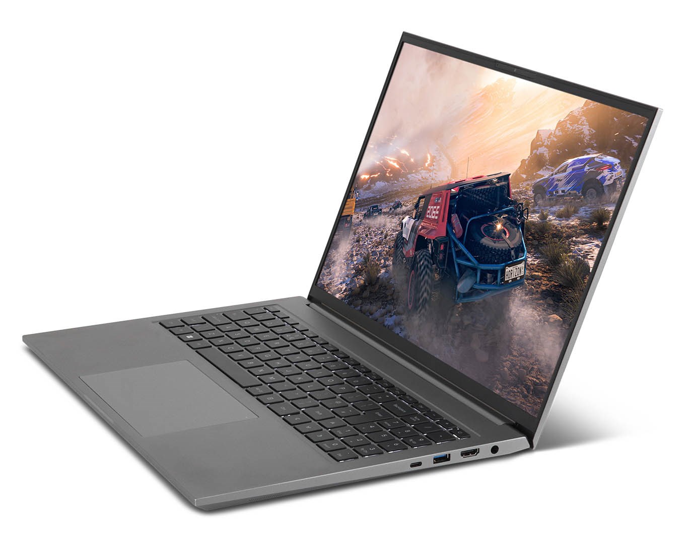 Chillblast FNATIC Flash Laptop open and viewed at an angle from the left side