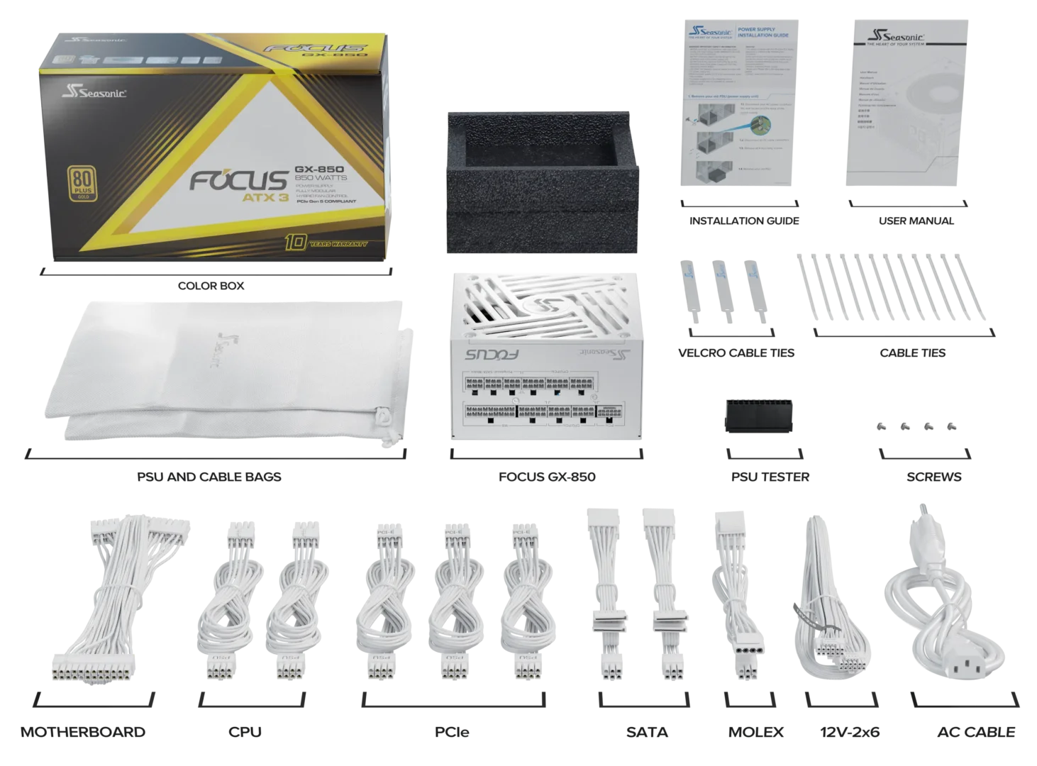 Seasonic FOCUS GX White ATX 3.1 850W 80 PLUS Gold Certified Fully