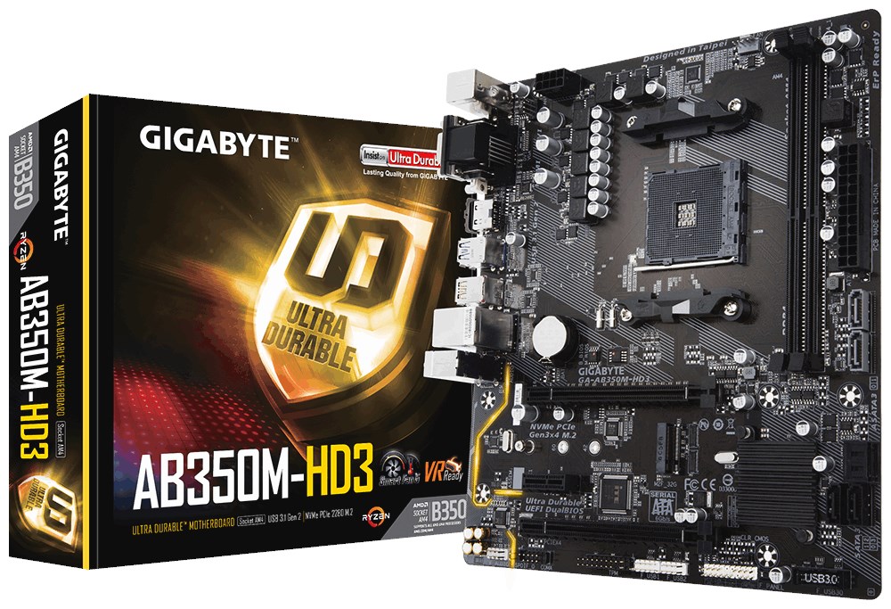 Gigabyte UltraDurable GAAB350MHD3 AMD AM4 B350 Motherboard (mATX) RAID Gigabit LAN