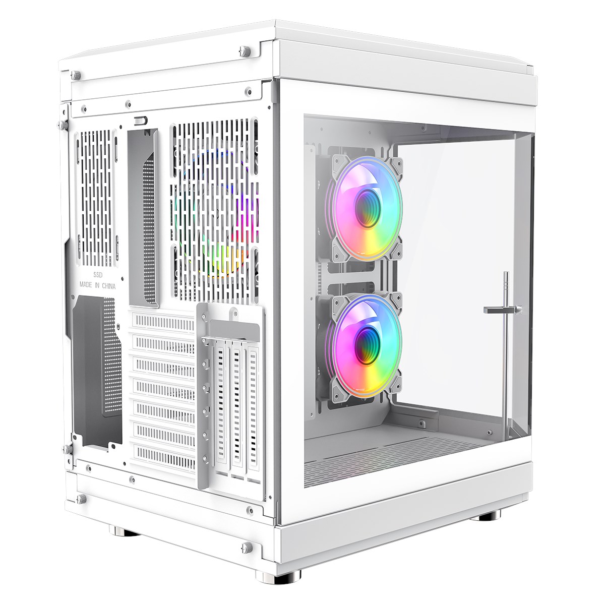 GameMax Hype White Modern Aesthetic Dual Chamber Panoramic Tempered Glass  Mid-Tower ATX PC Gaming Case with 3 x GameMax Infinity 120mm ARGB Dual-Ring  