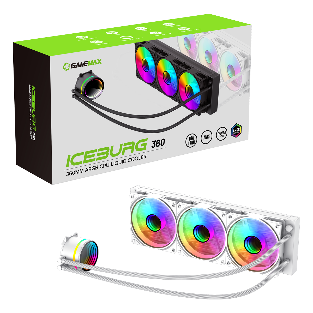 GameMax Iceburg 360mm ARGB AiO Liquid CPU Cooler in White