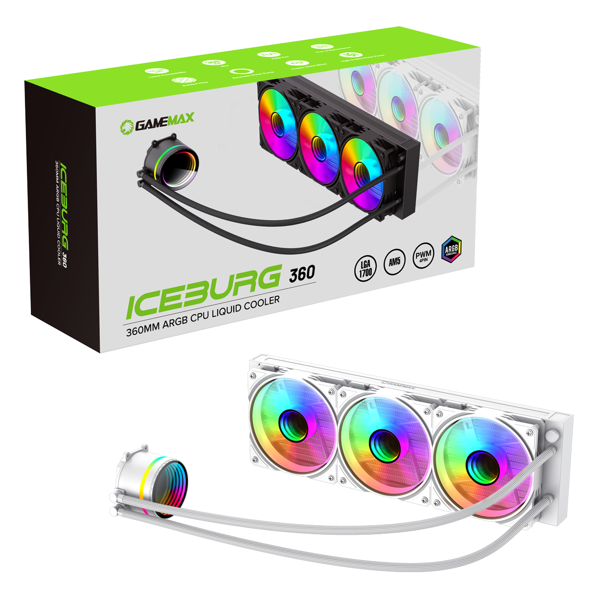 Gamemax White Iceburg 360Mm Argb Aio Liquid Cpu Cooler In