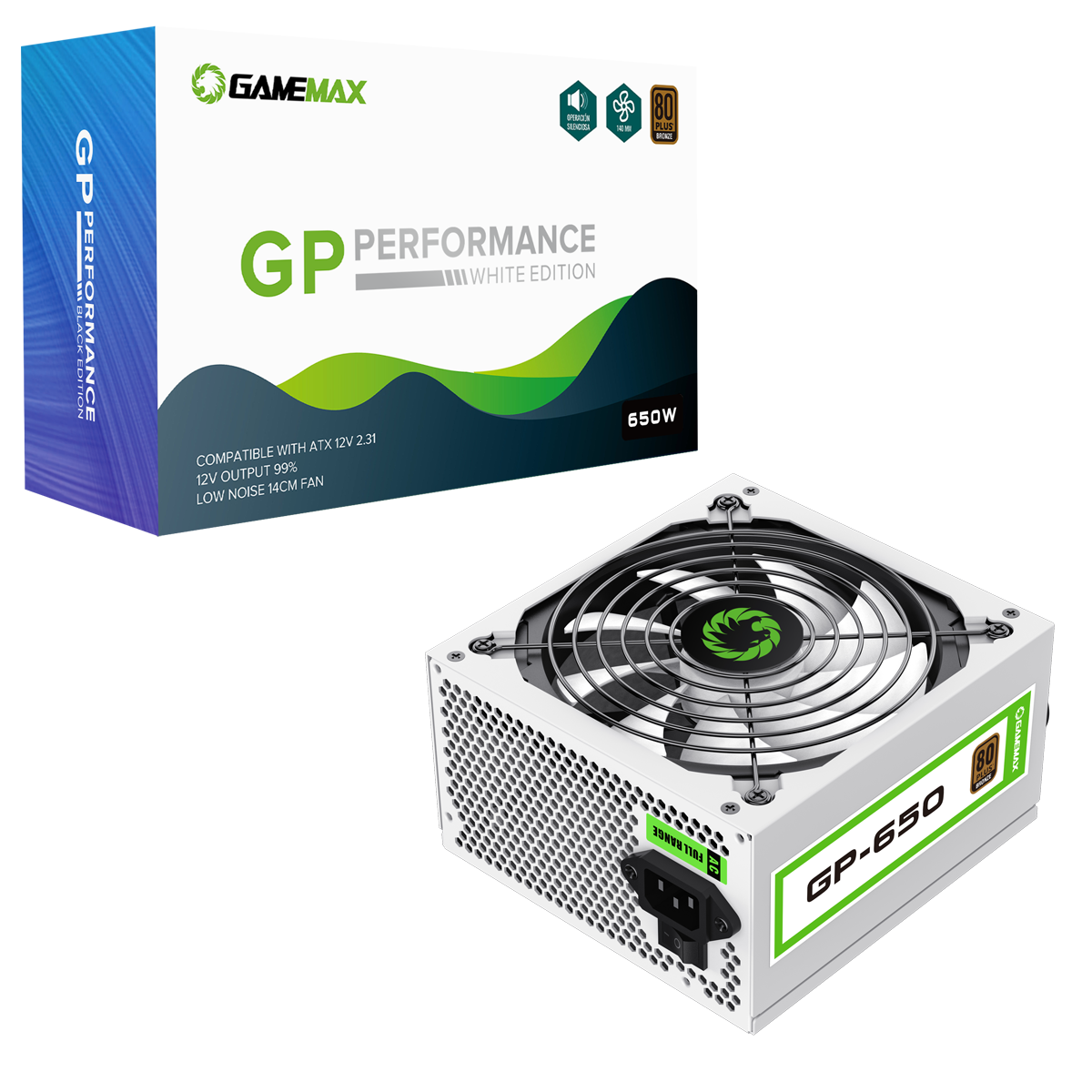 GameMax GP650 White 650W 80 Plus Bronze Wired Power Supply