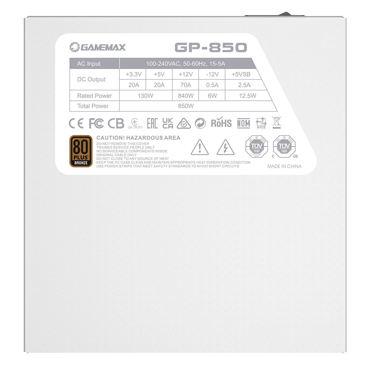 850W GameMax GP850 White 80 Plus Bronze PSU - GP-850-WHT | CCL