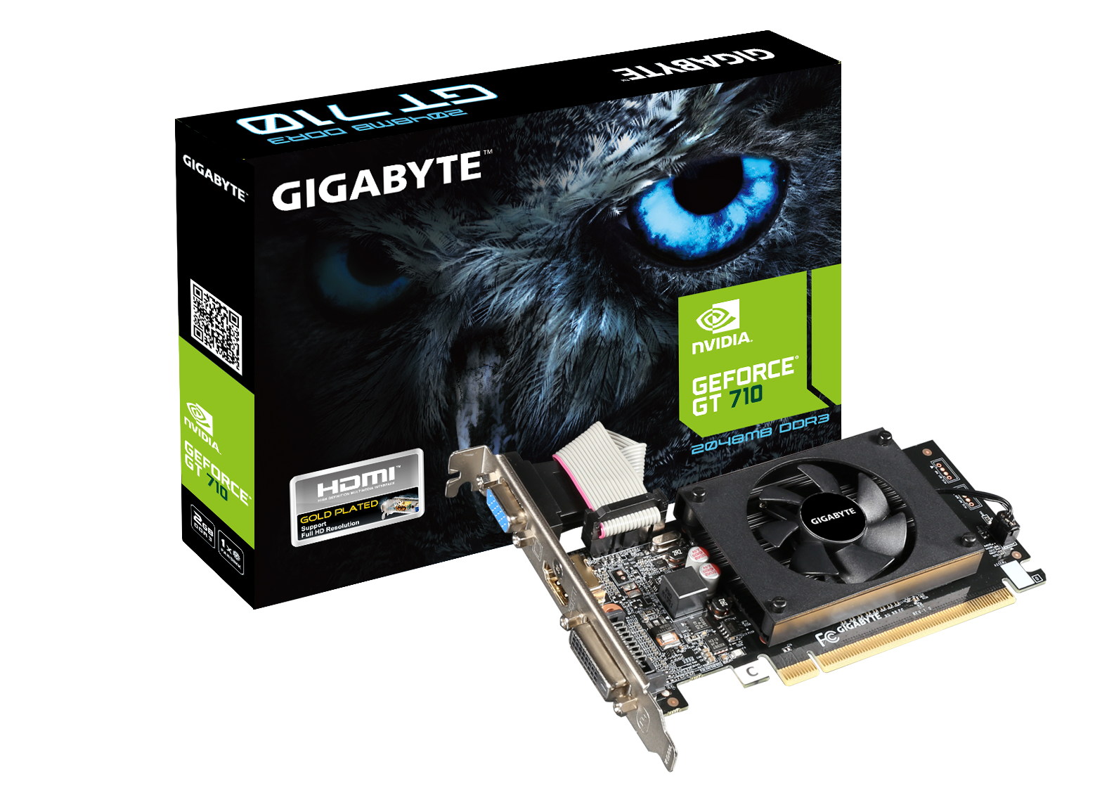 Gigabyte NVIDIA GeForce GT 710 2GB DDR3 Low Profile Graphics Card, 954 MHz Core Clock, Single Fan, 1x DVI-D / 1x D-Sub / 1x HDMI Ports - Desktop Graphics Cards - PCI Express Graphics Cards