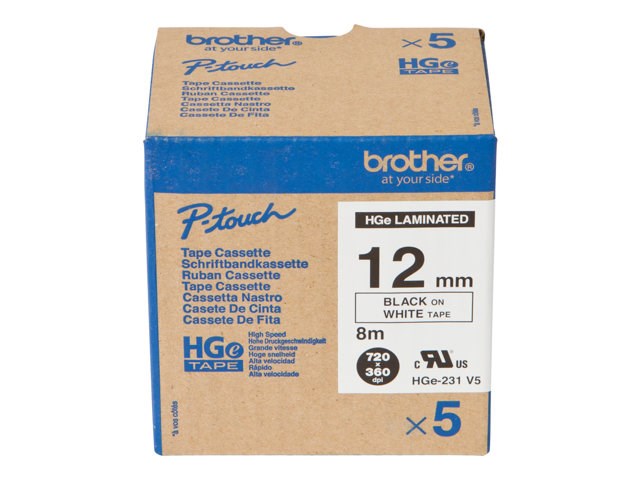 Photos - Office Paper Brother HGE231V5 (12mm) Black On White Labeling Tape  High (Pack of 5)