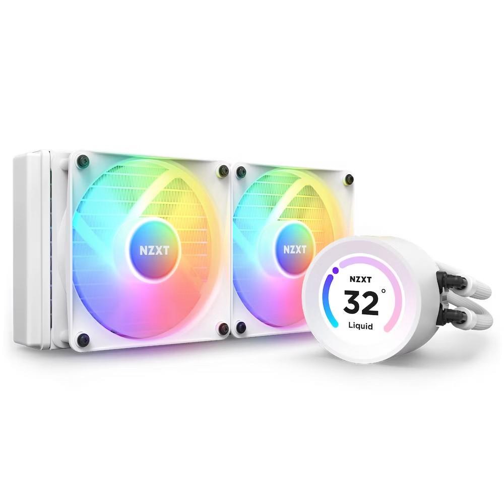 Nzxt White Kraken Elite 240Mm Liquid Cooler With Lcd Display And Rgb Fans