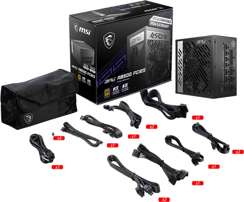 850W MSI MPG A850G PCIe5 Modular 80 Plus Gold PSU - MPG A850G