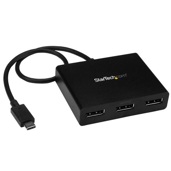 StarTech.com USB-C to DisplayPort Adaptor 4K 30Hz 3-Port MST Hub (Black)