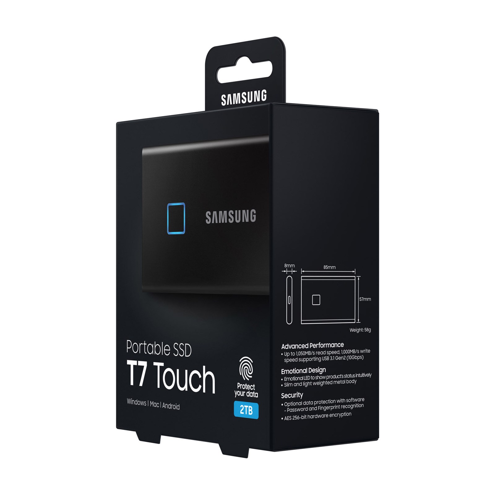 Samsung T7 Touch, Portable Solid State Drive with Finger Print Security,  USB 3.2, 1TB, Black