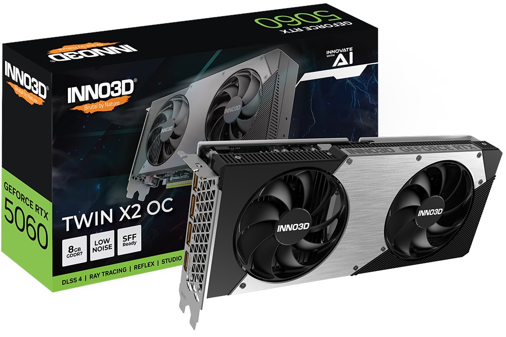 INNO3D GeForce RTX 5060 Twin X2 OC 8GB GPU - N50602-08D7X