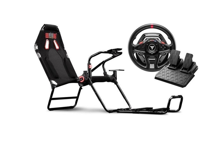 Next Level Racing GTLite Foldable Simulator Cockpit and Thrustmaster T128 Racing Wheel for Xbox and PC