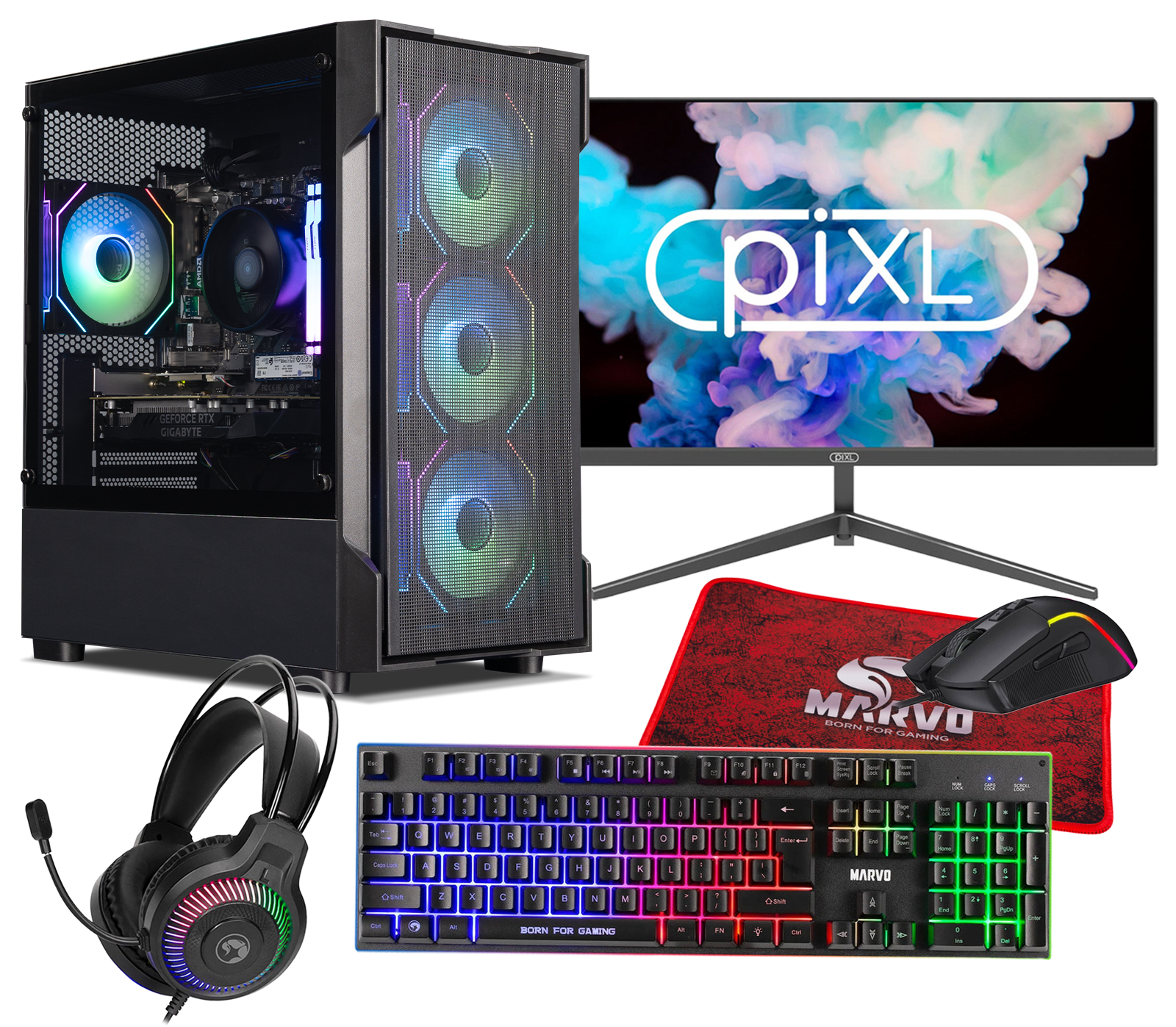 Image of Horizon Ryzen 5 RTX 3050 Gaming PC Bundle with Monitor and Accessories