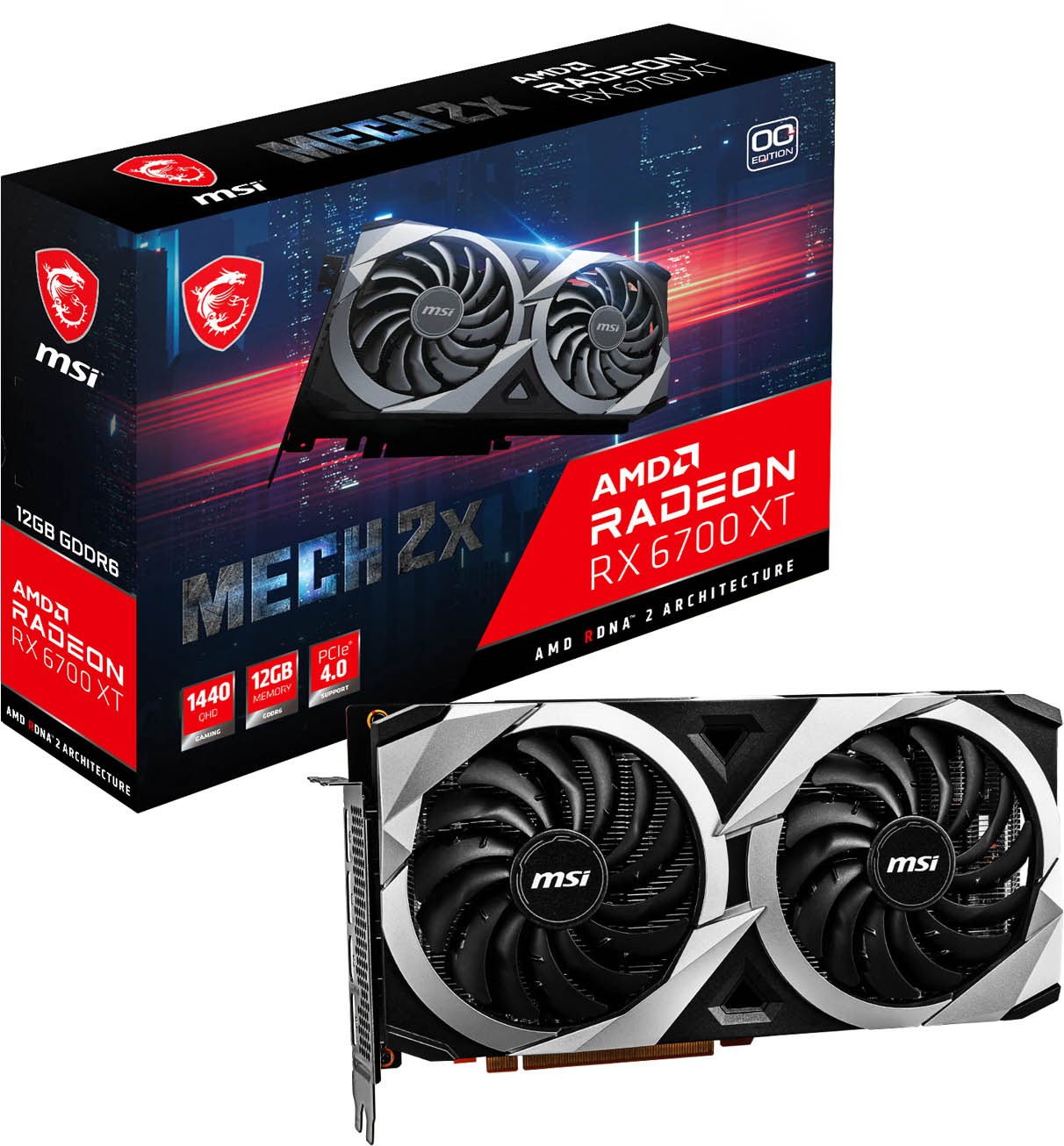MSI Radeon RX 6700 XT MECH 2X 12GB OC GPU - RX 6700 XT ...