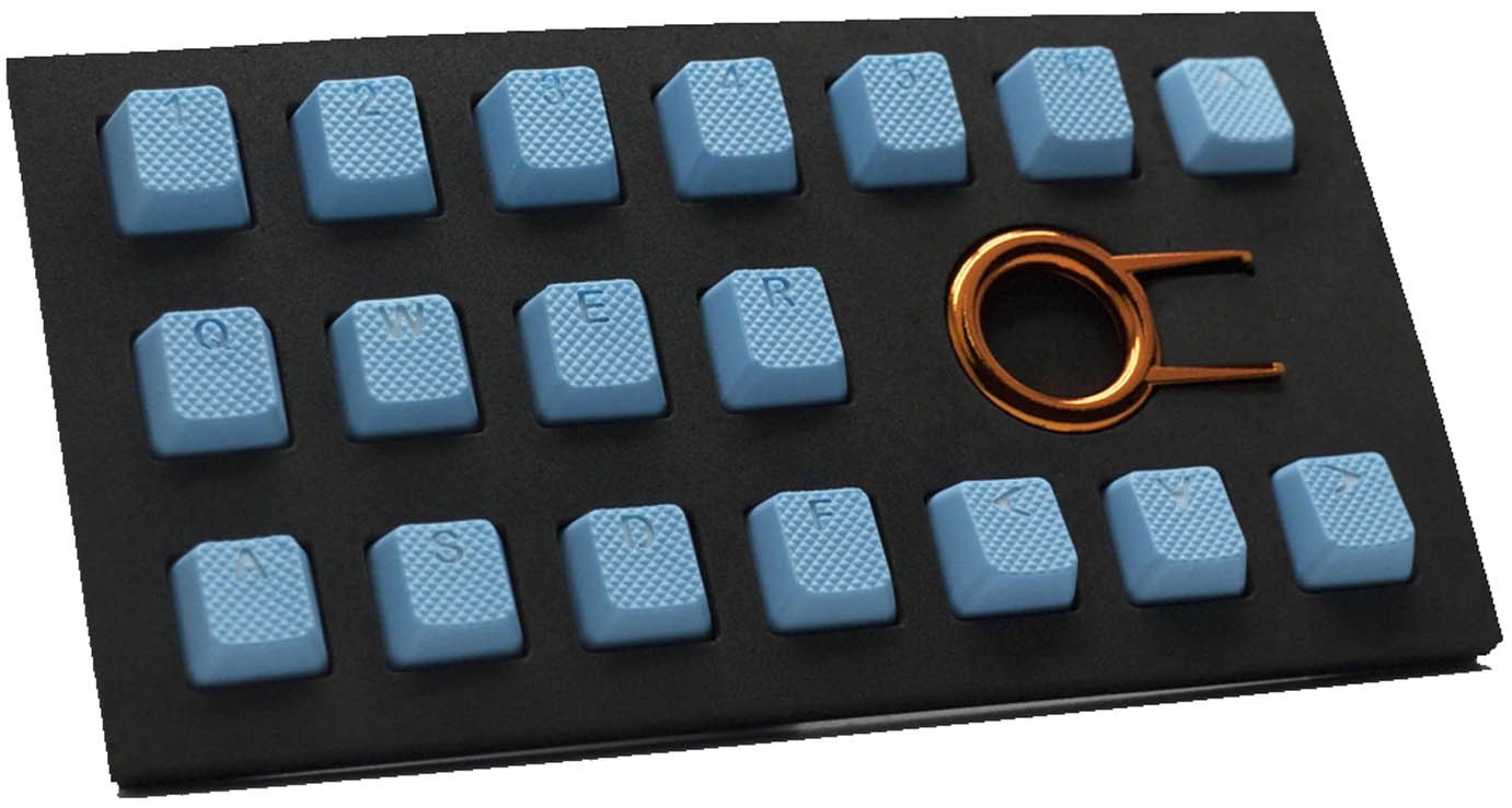Tai-Hao TPR Rubber Backlit Double Shot Keycaps, 18 Keys in Neon Blue