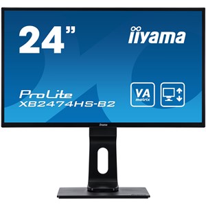 iiyama ProLite XB2474HS-B2 24 inch Monitor in Black - VA Panel, Full HD 1920 x 1080 Display, 75Hz Refresh Rate, DisplayPort, HDMI, VGA, Speakers