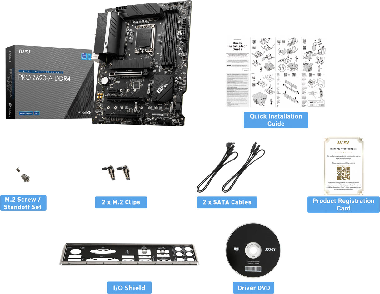 MSI PRO Z690-A DDR4 Motherboard, ATX, Intel Socket 1700, Z690