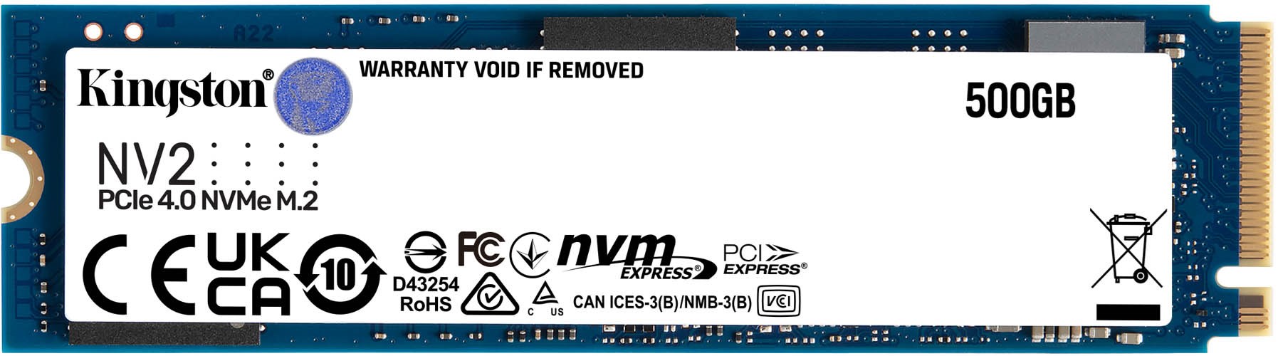 Kingston 500GB NV2 M.2 2280 PCIe 4.0 x4 NVMe SSD SNV2S/500G B&H
