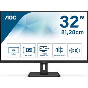 AOC U32E2N 31.5 inch Monitor, VA Panel, 4K UHD 3840 x 2160 Resolution, 60Hz Refresh Rate, 2x HDMI, DisplayPort, Speakers