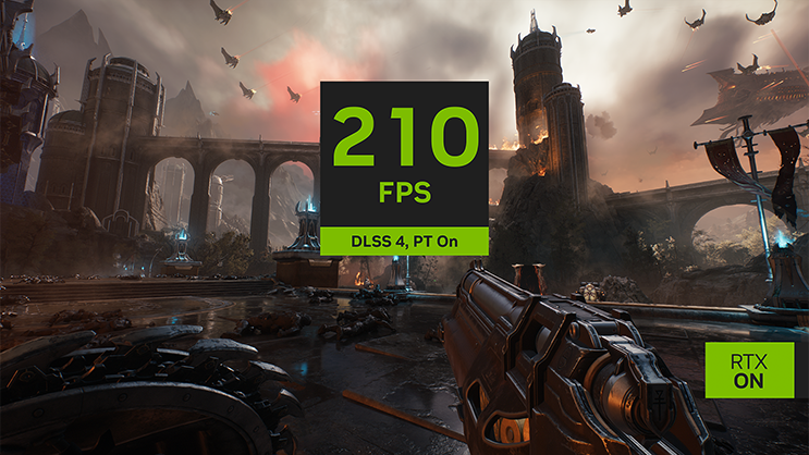 DLSS demonstration suggesting up to 210 FPS with both DLSS4 and Path Tracing enabled