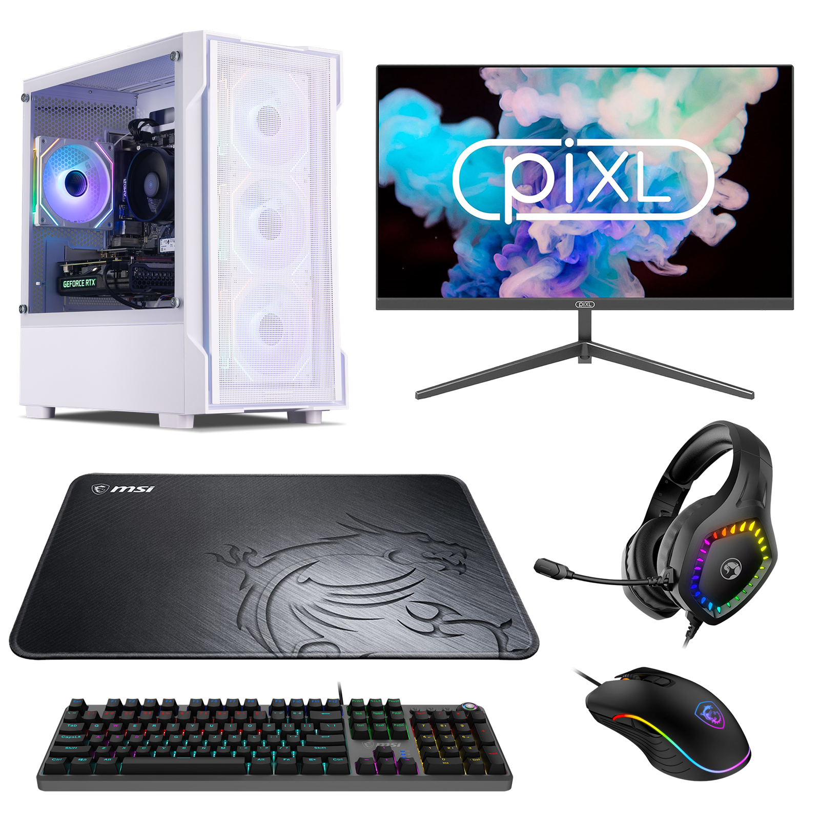 Image of Horizon Ryzen 5 RTX 5060 White Pre-built PC Bundle with Monitor and