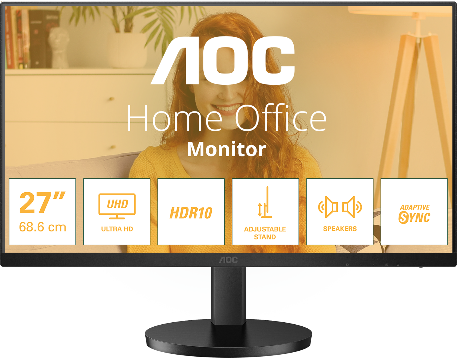 Aoc Dark U27b3af 27" 4K Monitor - Ips, 60Hz, 4Ms, Speakers, Hdmi, Dp Size 27